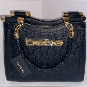 ***SOLD*** Bebe Black and Gold Shoulder Bag with Crossbody Strap